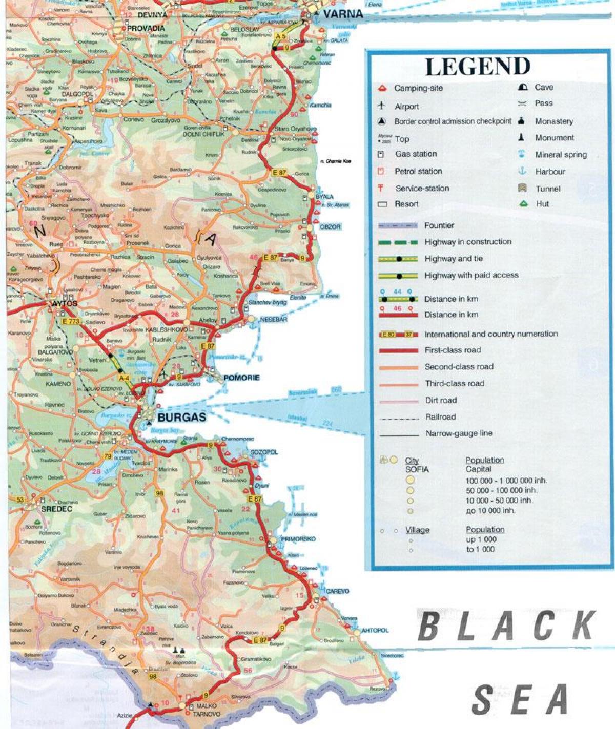 ბულგარეთის შავი ზღვის სანაპიროზე რუკა